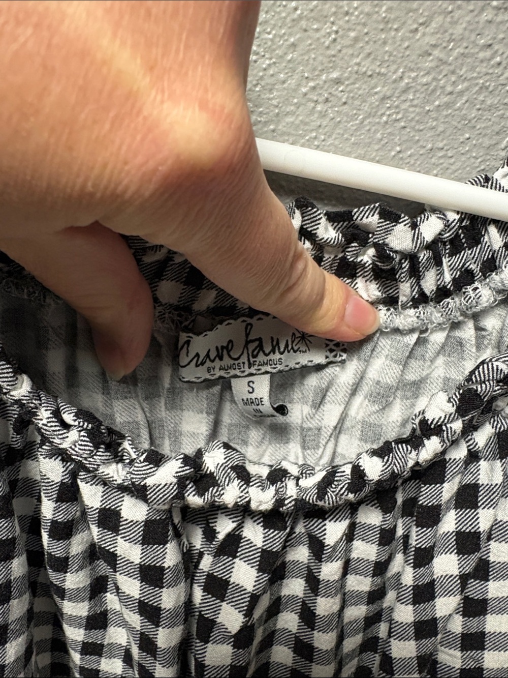 Crave Fame Black and White Gingham Off-Shoulder Top with Lace Hem - Picture 3 of 12